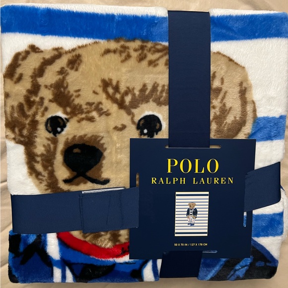 Polo Ralph Lauren Polo Bear Striped Blanket Throw, BRAND NEW - Picture 3 of 5